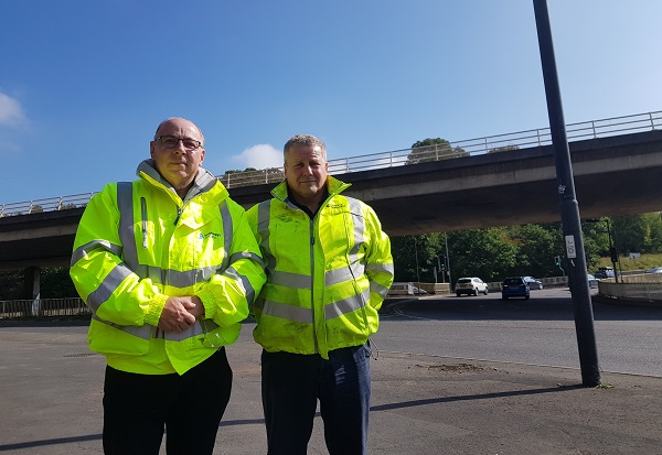 National Highways route manager Sean Walsh and engineering manager Terry Robinson announcing a £200 million refurbishment programme for the M32 Eastville flyover. Picture: Alex Seabrook.