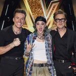 Ava (centre) celebrates with coaches Danny and Tom. Picture: ITV Plc