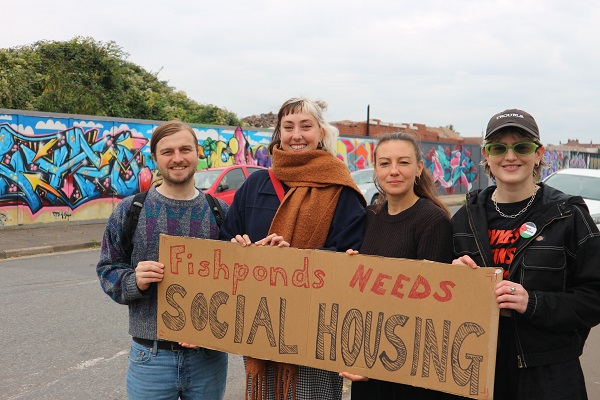 Fishponds Neighbours for Social Housing members including Tom Youngman in front of the Graphic Packaging International development site.