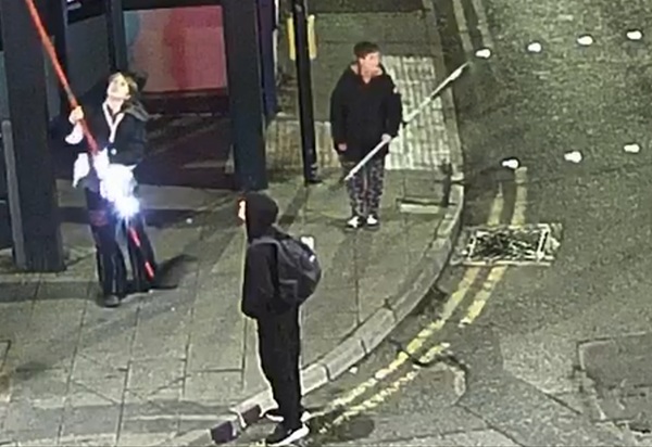 CCTV image of people wanted over pole attack in Staple Hill
