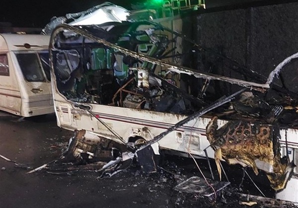 A caravan was destroyed in an arson attack on Ferbruary 5