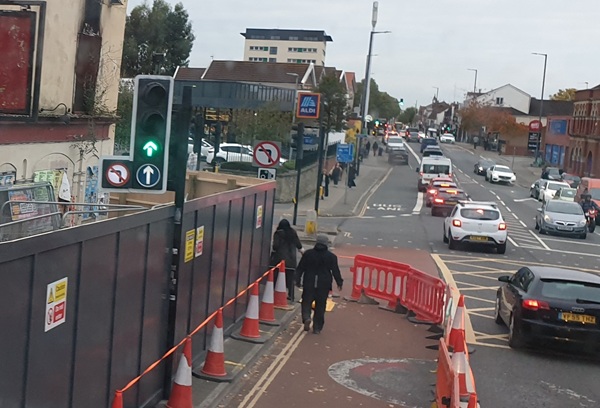 The turning from Fishponds Road into Hockey's Lane where left turns are banned