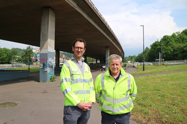 Will Miller and Terry Robinson of National Highways at the Eastville flyover