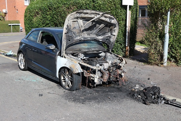 Audi car danaged by fire in Oldbury Court Road, September 2025. Picture: Ken McCormick/Fishponds Voice