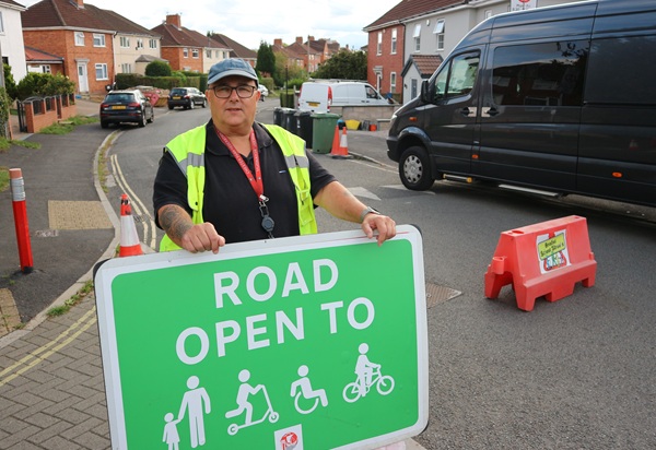 Chester Park Junior School caretaker Mike Bennett at the entrance to its School Street zone